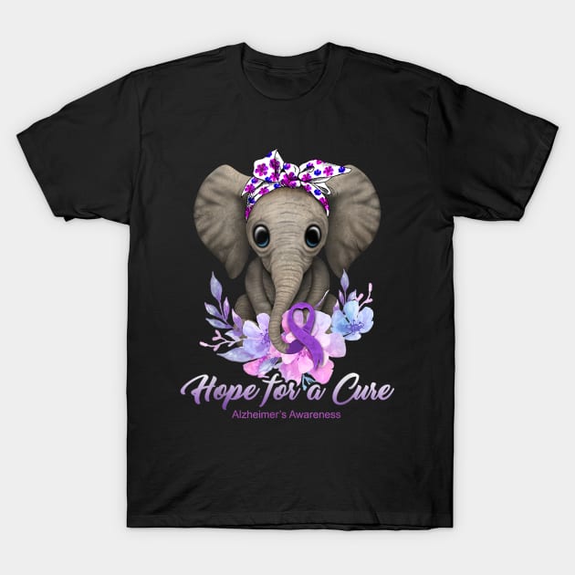 Hope for a Cure Flower Elephant Alzheimer's Awareness T-Shirt by jordanfaulkner02